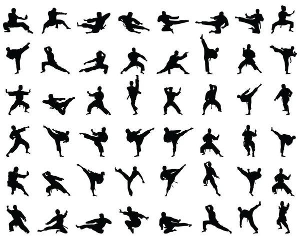 Silhouette Karate Nero Sullo Sfondo Bianco — Vettoriale Stock