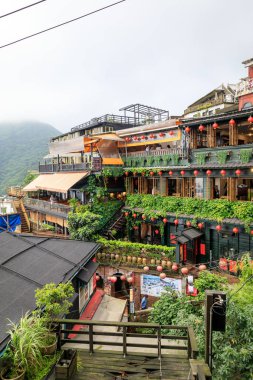 25 Mayıs 2017 sahil dağ şehir manzarası içinde Jioufen, Taiwa