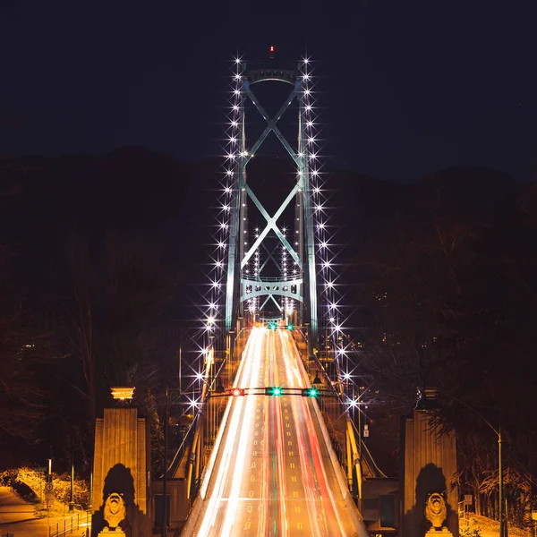 Lions Gate Bridge på natten, Vancouver, Bc, Kanada — Stockfoto