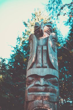 Kuzey Vancouver 'daki Capilano Köprü Parkı' nda Totem Polonyalıları