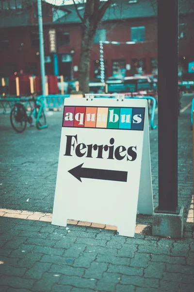 Sign of Aquabus Ferries at Granville island public market in Vancouver city — Stock Photo, Image