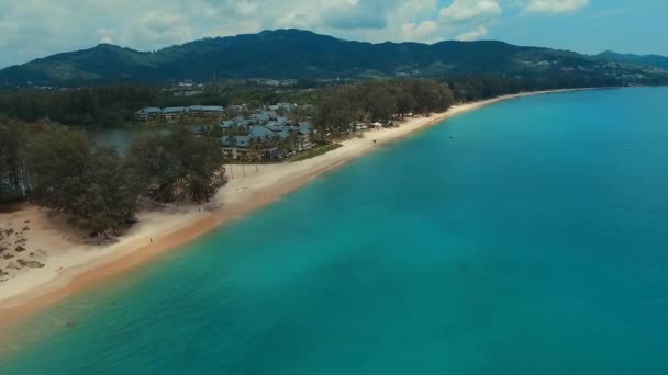 Panorama. Flying over Bang Tao beach. Phuket. Thailand. Aerial view. — Stock Video