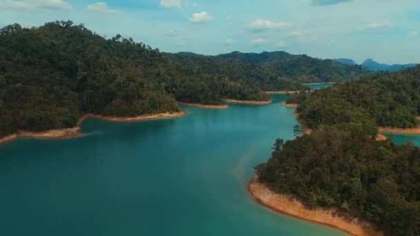 Воздушный: Пролет над джунглями на озере . — стоковое видео