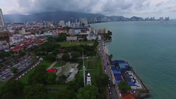 Penang, Malajsie 14 října 2016: Anténa: létání nad Fort Cornwallis. — Stock video