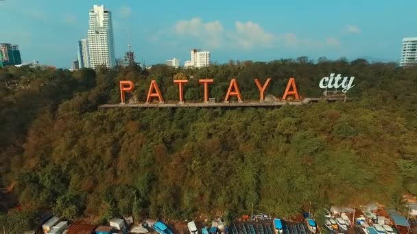 Aerial: Pratumnak hill Pattaya view point. City view. — Stock Video