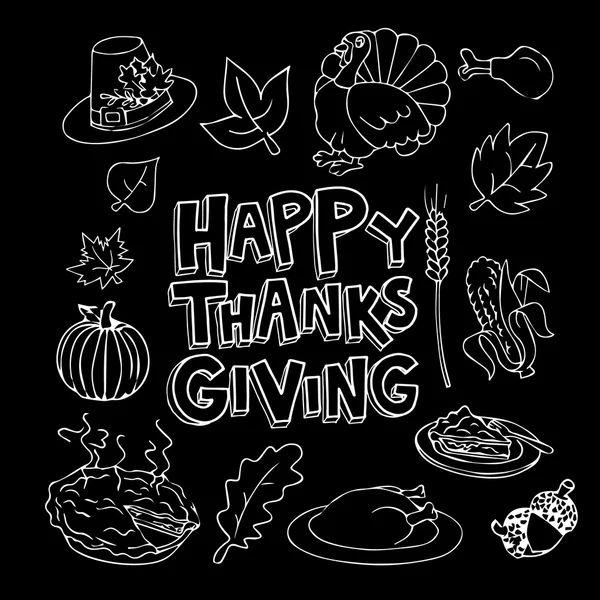 Ensemble de Thanksgiving. Joyeux Thanksgiving. Le jour de Thanksgiving. Dîner de dinde de Thanksgiving. Vacances de Thanksgiving. Affiche de Thanksgiving. Caricature de Thanksgiving. Collection Thanksgiving. bannière de jour de Thanksgiving . — Image vectorielle