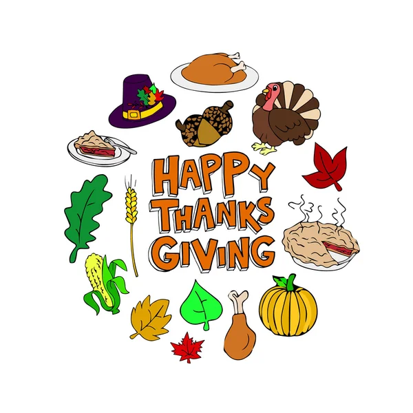 Ensemble de Thanksgiving. Joyeux Thanksgiving. Le jour de Thanksgiving. Dîner de dinde de Thanksgiving. Vacances de Thanksgiving. Affiche de Thanksgiving. Caricature de Thanksgiving. Collection Thanksgiving. bannière de jour de Thanksgiving . — Image vectorielle