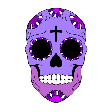 Vektör Kafatası. Kafatası illüstrasyonu. Kafatası Dövmesi. Süs ile Ölü Şeker Kafatası Renkli Günü. Vektör illüstrasyon Ölüler Günü. Ölüler günü. Meksika kafatası. Ölü kafatası Meksika günü. 