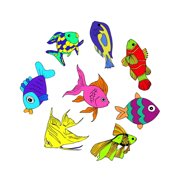 Logo de pescado. Icono de pescado. Cartel de pescado. Bandera de pescado. Juego de peces. Vector de peces. Ilustración de peces. Caricatura de pescado. Océano de peces. Colección de peces. Arte de pescado. Mar de peces. Pez dibujado. Naturaleza de pescado. Diseño de peces. Pescado lindo. Elementos de pescado. Peces abstractos. Objetos de pescado. Pescado — Vector de stock