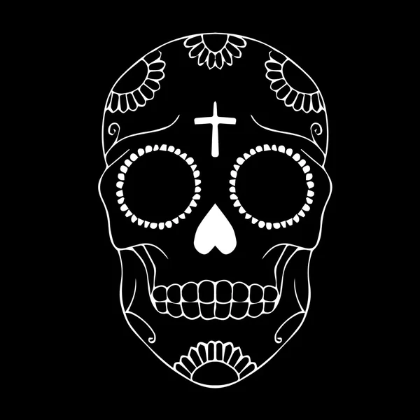 Teschio vettoriale. Illustrazione del cranio. Tatuaggio del cranio. Giorno colorato del Teschio di Zucchero Morto con ornamento. Illustrazione vettoriale Giorno dei morti. Il giorno dei morti. Teschio messicano. Giorno messicano del teschio morto . — Vettoriale Stock