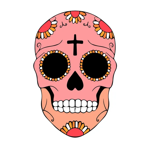 Teschio vettoriale. Illustrazione del cranio. Tatuaggio del cranio. Giorno colorato del Teschio di Zucchero Morto con ornamento. Illustrazione vettoriale Giorno dei morti. Il giorno dei morti. Teschio messicano. Giorno messicano del teschio morto . — Vettoriale Stock