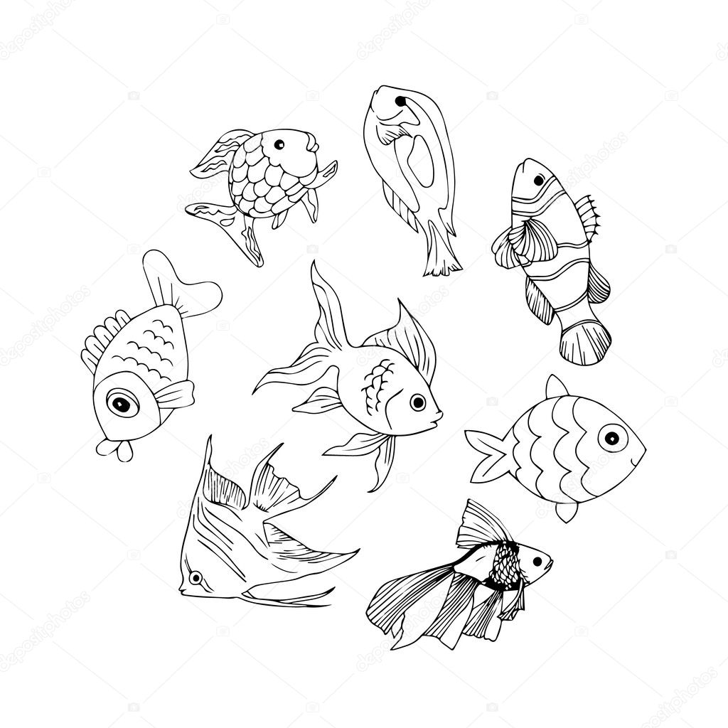 Fish logo. Fish icon. Fish poster. Fish banner. Fish set. Fish