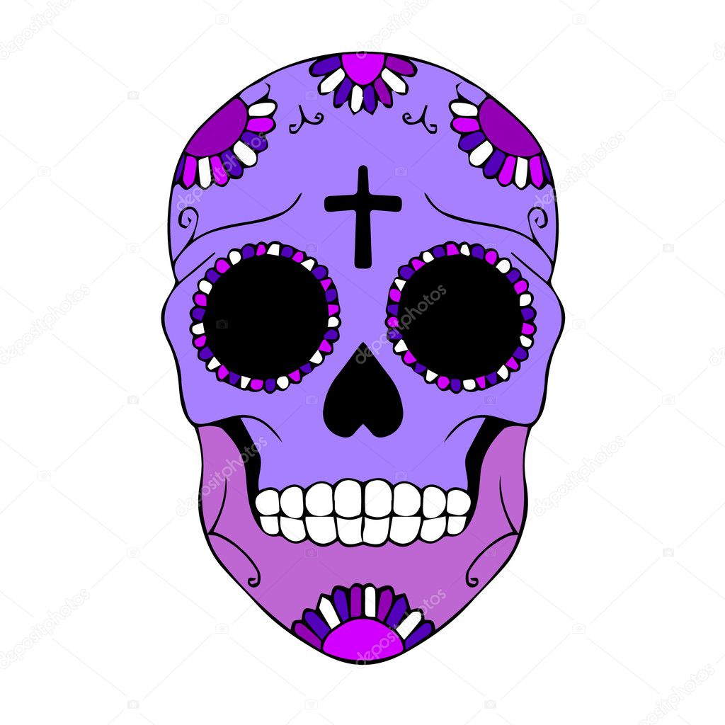 Vector Skull. Skull illustration. Skull Tattoo. Colored Day of The Dead Sugar Skull with ornament. Vector illustration Day of The Dead. Day of the dead. Mexican skull.  Mexican day of the dead skull. 