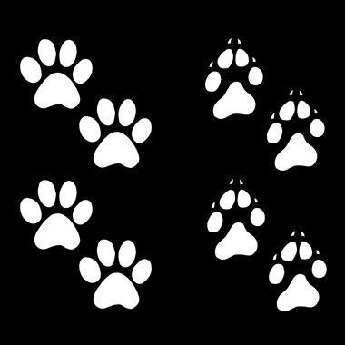 İz kedileri. Soyut hayvan ayak izi vektör arka plan. Kedilerayak siluet vektör illüstrasyon ayak ayak izleri. Köpek ayak silueti ve hayvan hayvan köpek ayak. Kedi ayak hayvan hayvan ve baskı köpek ayak. Kedi