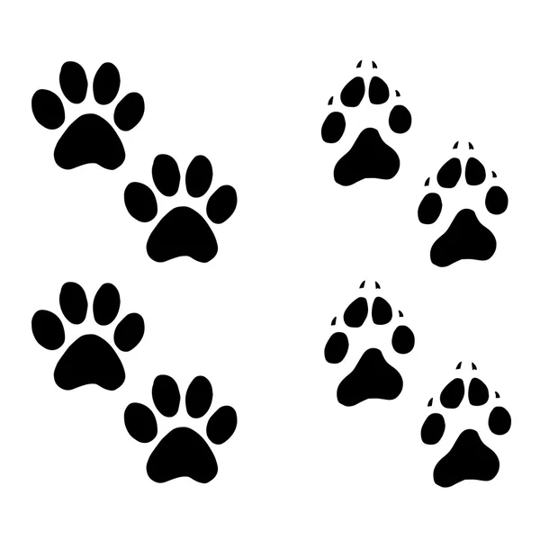 追踪猫抽象动物脚印背景。猫脚剪影矢量插图的脚印。狗脚剪影和动物宠物狗脚。猫脚动物宠物和打印狗脚。猫 矢量图形