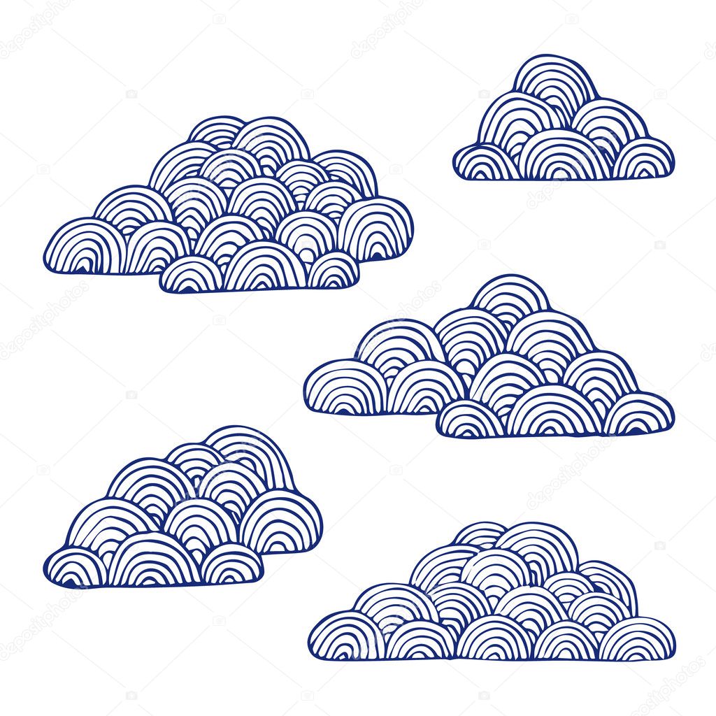 Set of clouds isolated. Cloud background decoration logo. Cloud background design. Cloud background. Clouds seamless background. Hand-drawn doodle with abstract wave. Vector wavy background .Cloud art. Cloud poster. Cloud banner. Cloud design. Cloud 