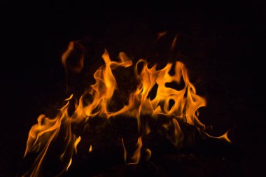  Doğada siyah bir zemin üzerine alevler ateş.