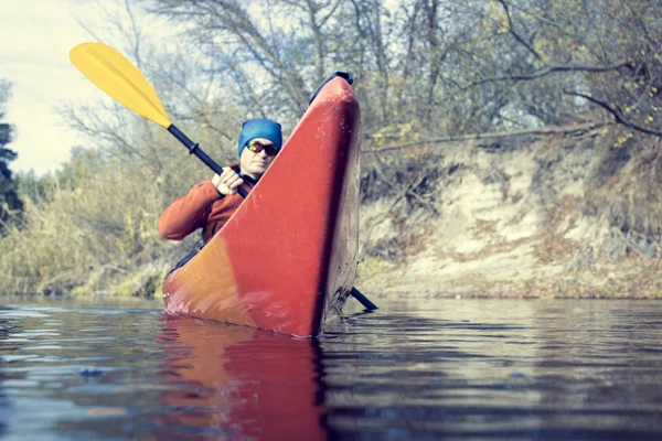 Traveling by kayak on the river on a sunny day. — Stock Photo, Image
