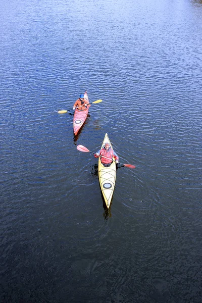 Traveling by kayak on the river on a sunny day. — Stock Photo, Image