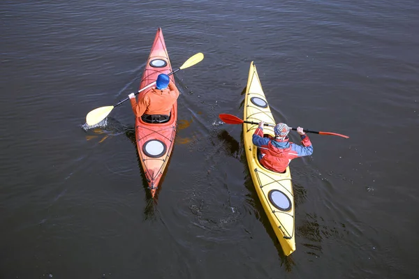 Traveling by kayak on the river on a sunny day. — Stock Photo, Image