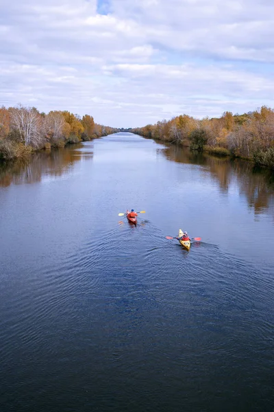 Traveling by kayak on the river on a sunny day. — Stock Photo, Image