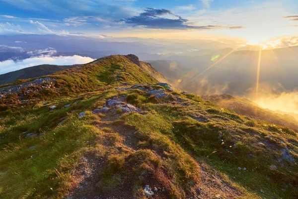 Gün batımında dağın tepesinden güzel manzara.