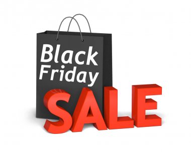 Siyah çanta Black Friday ve 3d kırmızı metin Satılık