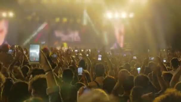 Толпа людей на рок-концерте — стоковое видео