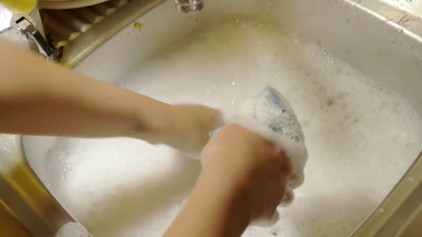 Ev kadını iyice bir bıçak yıkar — Stok video