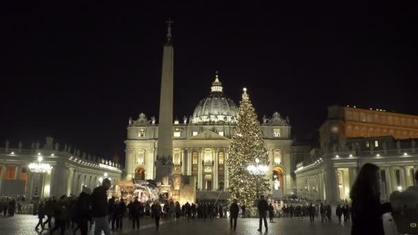 Bazylika Świętego Piotra w nocy podczas świąt Bożego Narodzenia — Wideo stockowe