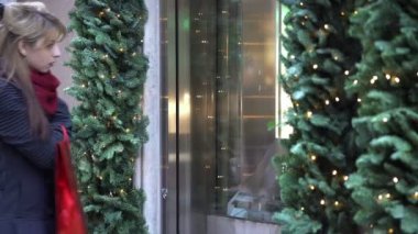 sarışın genç kadın sokak Dükkanı windows görünüyor