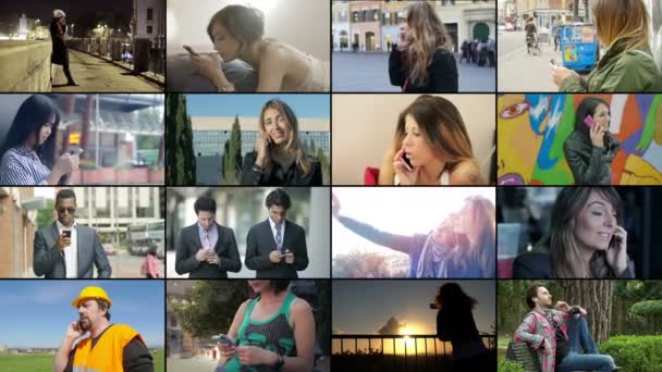 Багатофункціональний екран людей, які використовують смартфон — стокове відео