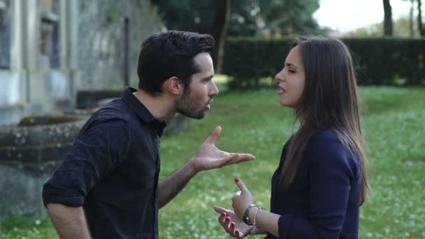 Giovane coppia litigando furiosamente al parco — Video Stock