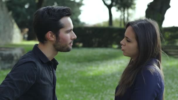 Casal zangado discutindo no parque — Vídeo de Stock