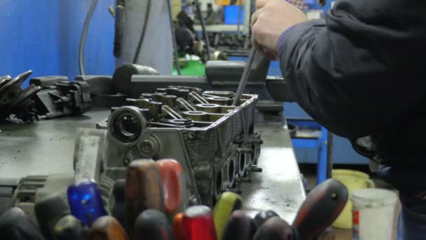 Arbeiter in der Werkstatt repariert mit Schraubenzieher — Stockvideo