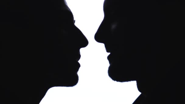 Silhouette of gay men in love kissing passionately — Stock Video
