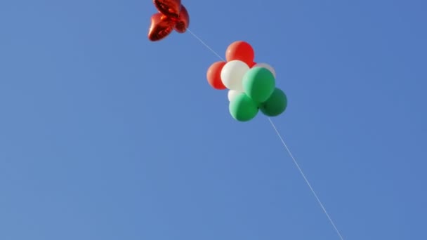 Luftballons fliegen in den Himmel — Stockvideo