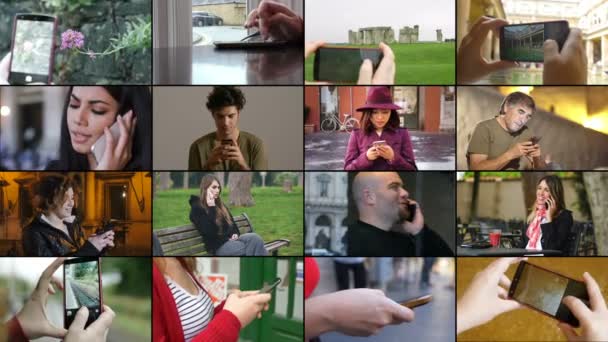 Les gens qui utilisent smartphone- Images multi-écrans — Video