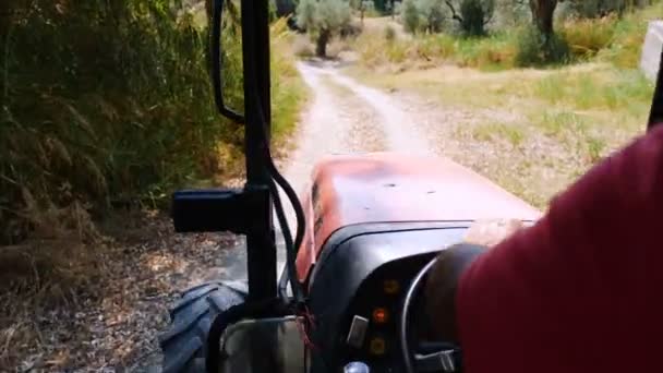 Agricultor conducir tractor en el campo — Vídeo de stock