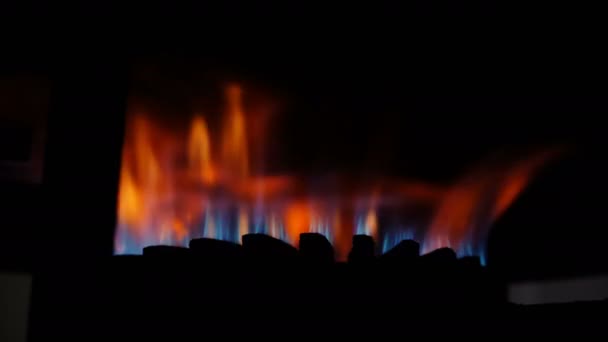 Огонь горит под кастрюлей — стоковое видео