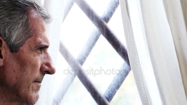 Thoughtful mature businessman at the window — Stock Video