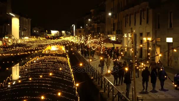 Vista Sugerente Del Navigli Navidad Diciembre 2017 Milán Italia — Vídeo de stock