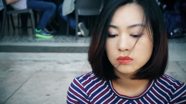 Sad Depressed Young Chinese Woman Slow Motion — Stock Video