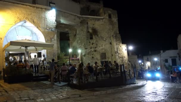 Pittoreska Restaurang Sommar Kväll Augusti 2017 Matera Italien — Stockvideo