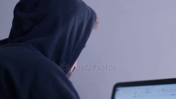 Portrait Hacker Working Computer Cyber Attack — Stock Video