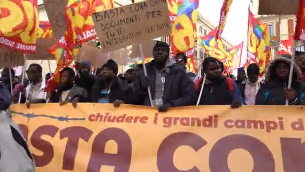 Migranter Manifestation Kampen Rättigheter December 2017 Rom Italien — Stockvideo