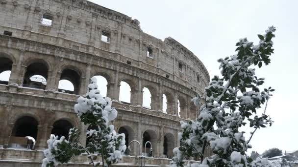 Vista Sugerente Del Coliseo Cubierto Nieve — Vídeos de Stock