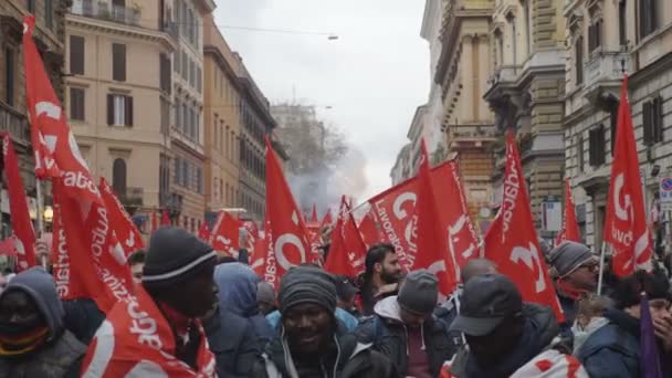 Řím Itálie Února 2018 Nezaměstnanost Březen Cobas Unie Pochod — Stock video