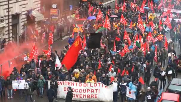 Roma Italia Febrero 2018 Marcha Por Desempleo Marcha Sindical Cobas — Vídeos de Stock