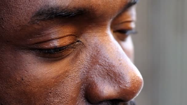 Eyes Black Man Closing Prayer Macro — Stock Video
